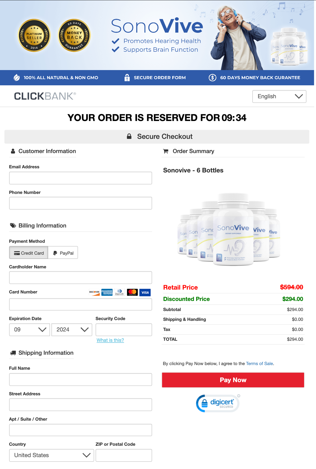 SonoVive Official Website Secure Order Page